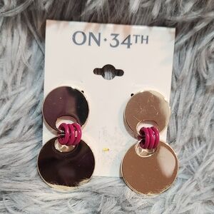 Gold and Pink Circle Earrings